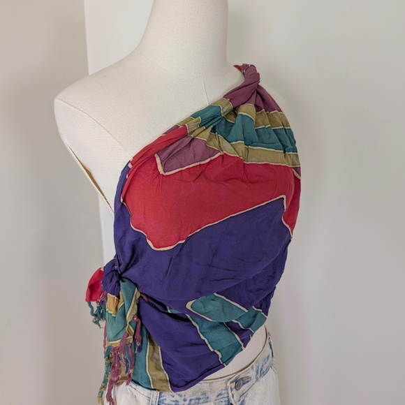 Indonesia Sarong Scarf Jewel Toned Rectangular Fringe Geometric - Picture 3 of 13